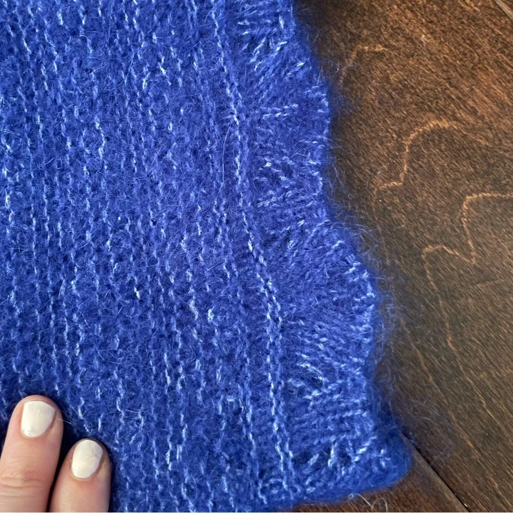 SEZANE Lilou Scalloped Mohair Jumper Cardigan Sweater in Royal Blue | Fits M | - Picture 5 of 8